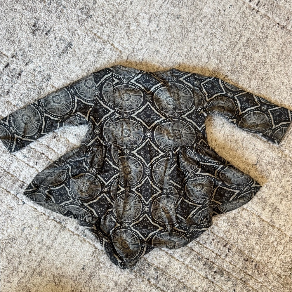 Neutral Dark Patterned Long Sleeve Baby Dress Onesie Romper with Buttons - Picture 4 of 4